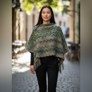 MISSONI Orange Label Multi Color Chevron Stripe Poncho Shawl Wool Gorgeous